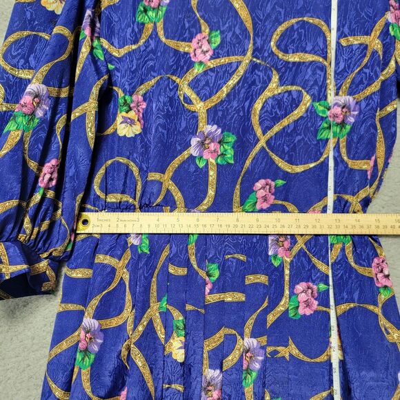 Vintage Terri Ellen Dress Size‎ 12 Purple Gold Floral Pleated Puffer Sleeves - Picture 5 of 8